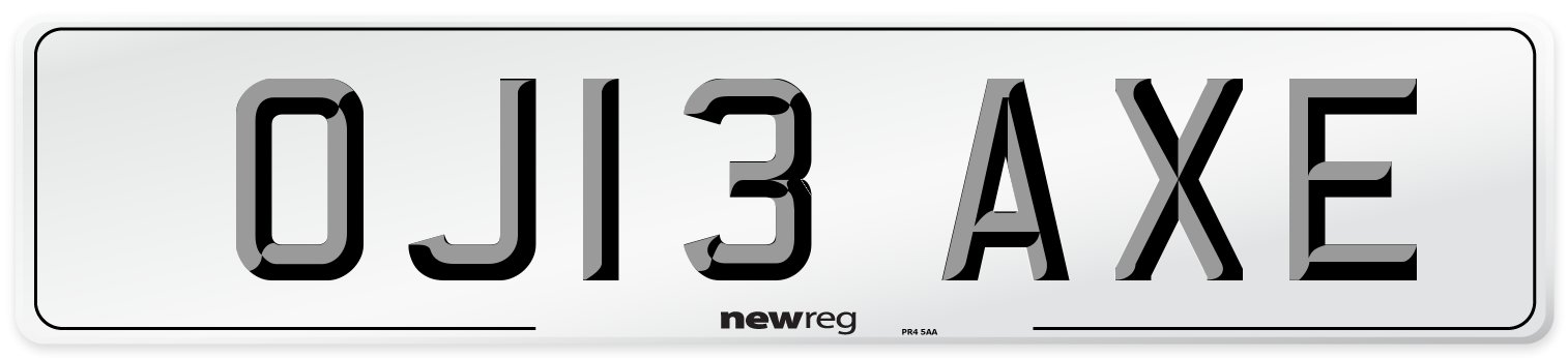 OJ13 AXE Number Plate from New Reg